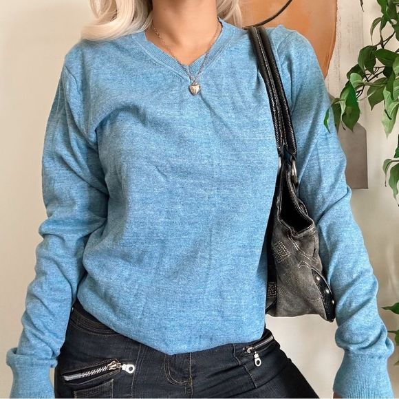 le 31 Sweaters - oversized sky blue casual vneck sweater